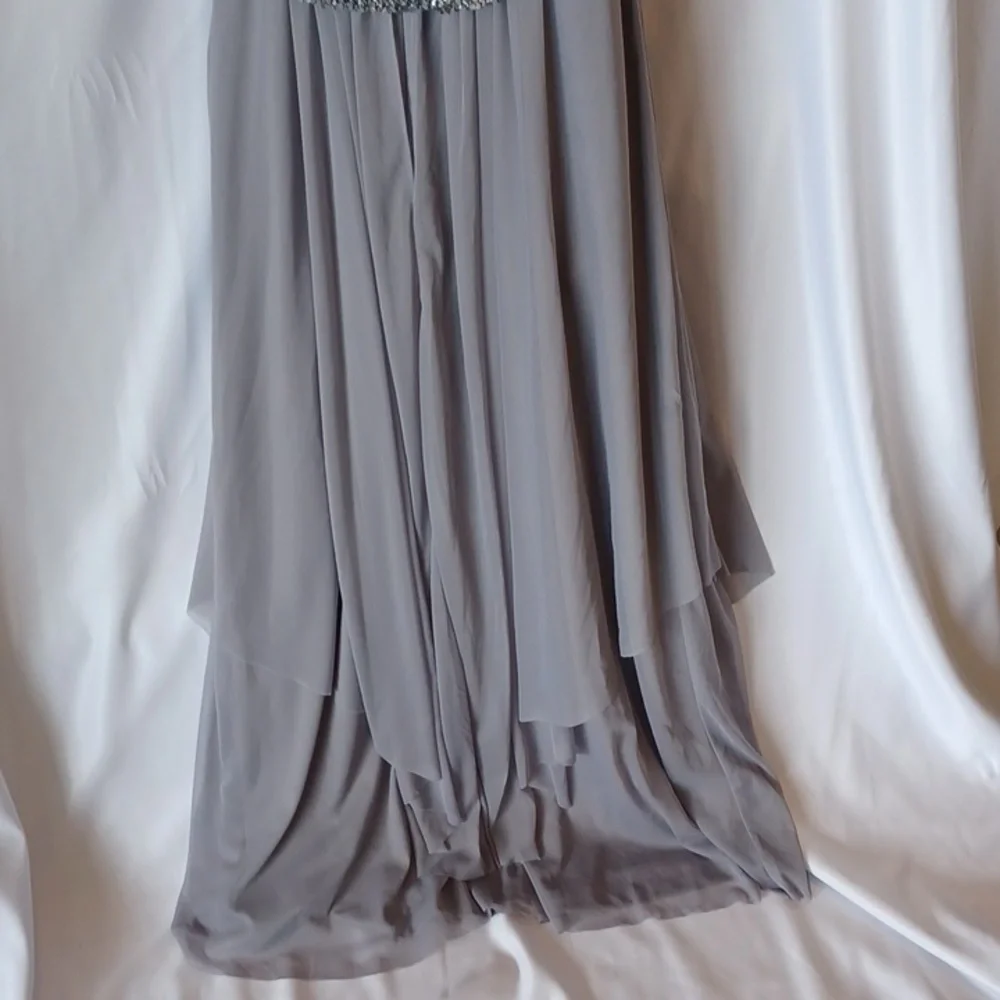 R&M Collection Platinum Gown with Lace Sequin bodice, New